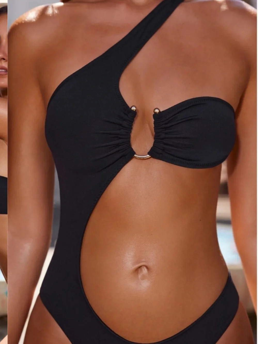 Oh Polly NEENA Asymmetrical Cut Out One Piece One Shoulder Swimsuit M